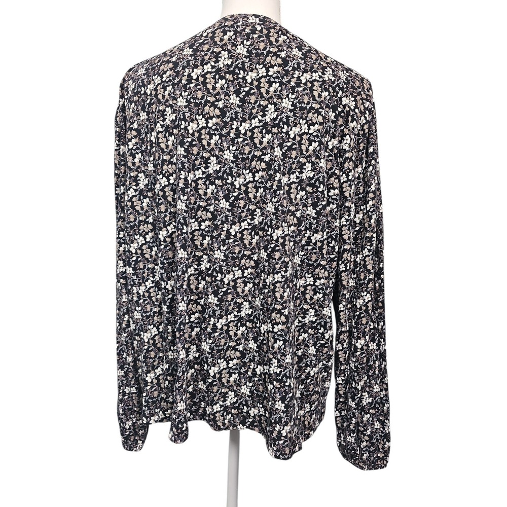 Lucky Brand Floral Boho Black Floral Velvet Trim Tie Neck Blouse Women's Large - Picture 4 of 9